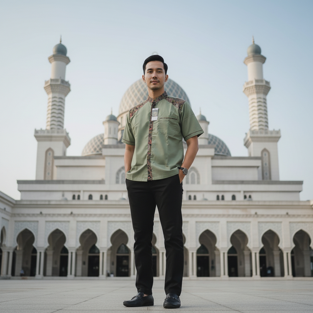 Baju Koko Kombinasi Batik Hijau