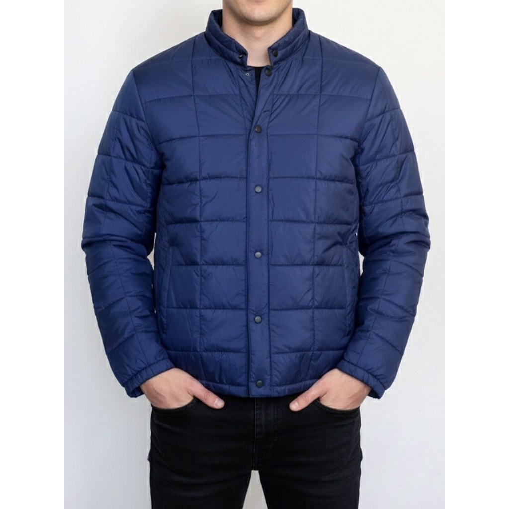 TED WALKER MEN SNAP BUTTON QUILTED JACKET - NAVY BLUE (L)