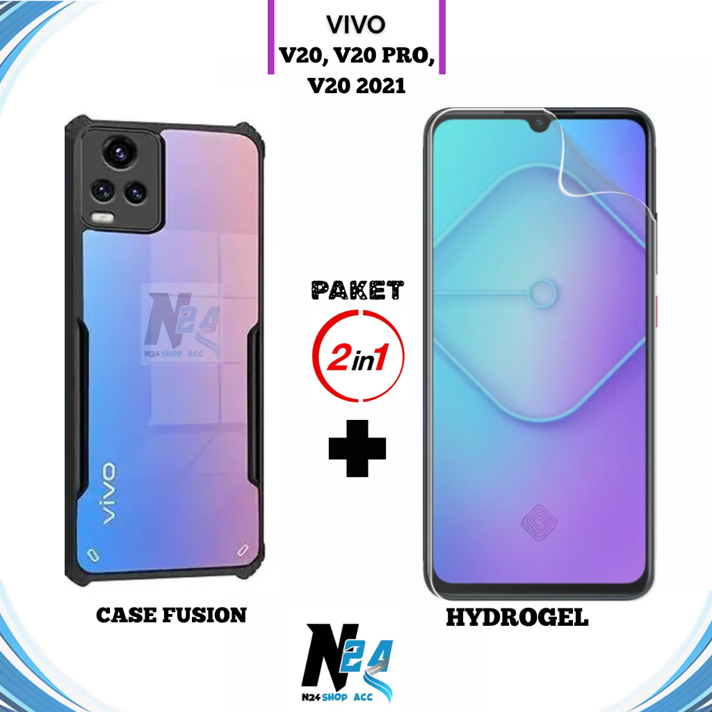 Paket 2IN1 Case Fusion Vivo V20/V20 Pro/V20 2021 AntiGores Hydrogel Spy Clear Anti Minyak Anti Jamur