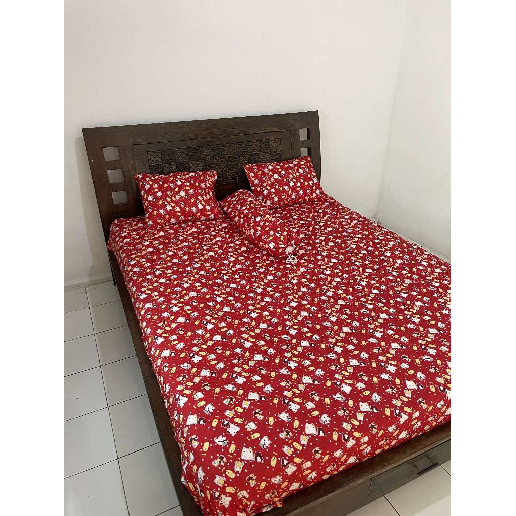 Sprei Motif Katun Warna Merah