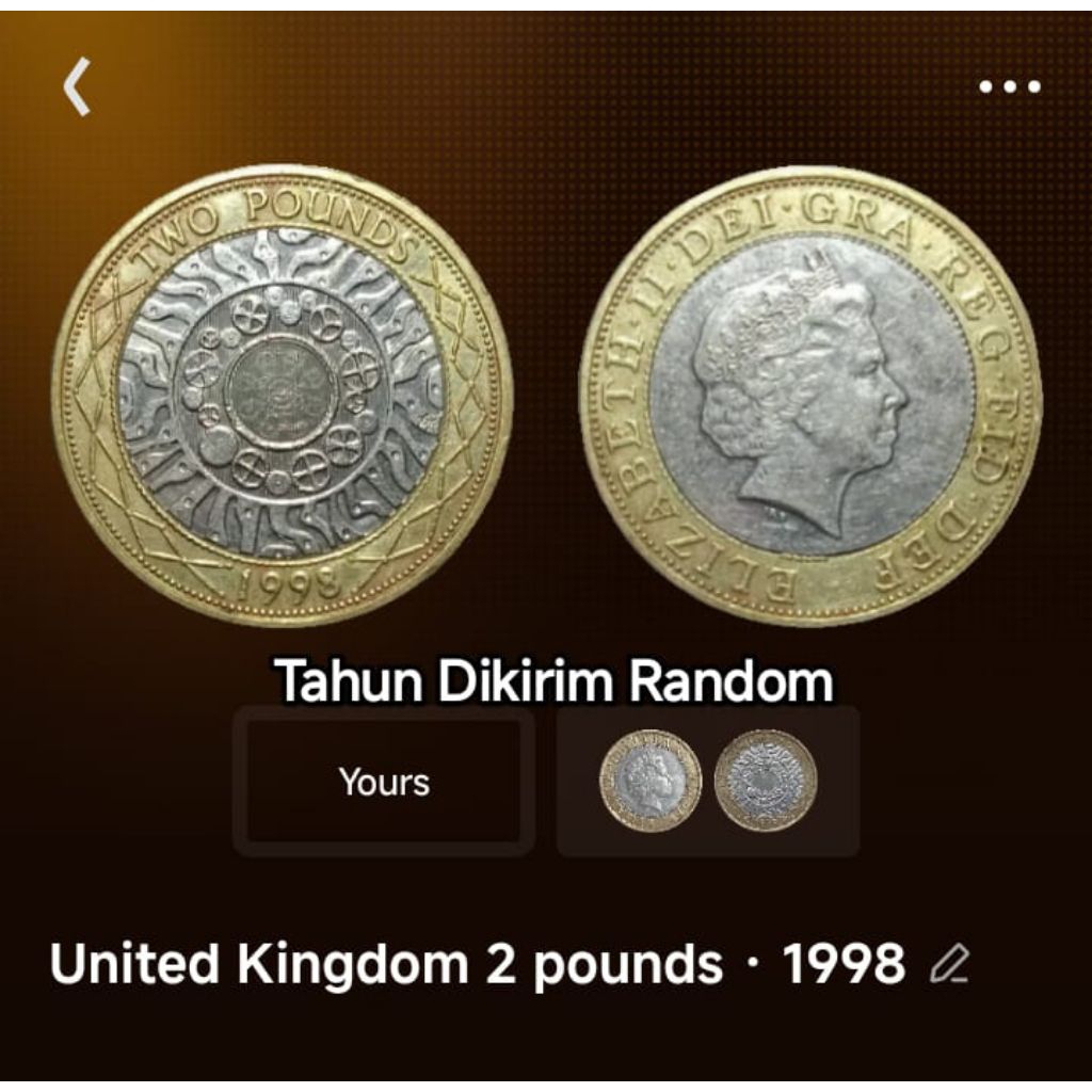 TP001 Koin 2 Pounds Bimetal Elizabeth Inggris Koleksi Uang Logam Coin lama kuno Jadul Asing Luar Neg
