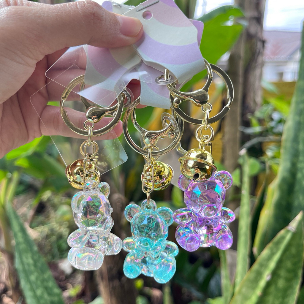 Gantungan Kunci Tas Hp Akrilik Transparan Beruang Kerincing