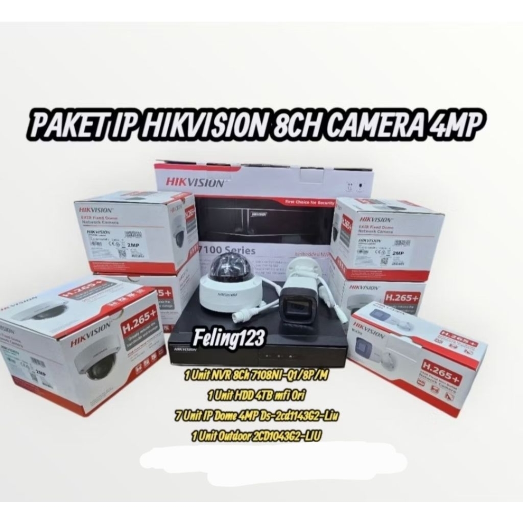 Paket IP Camera Hikvision CCTV 8Ch 4MP NVR POE 8Ch 8 Camera IP 4MP