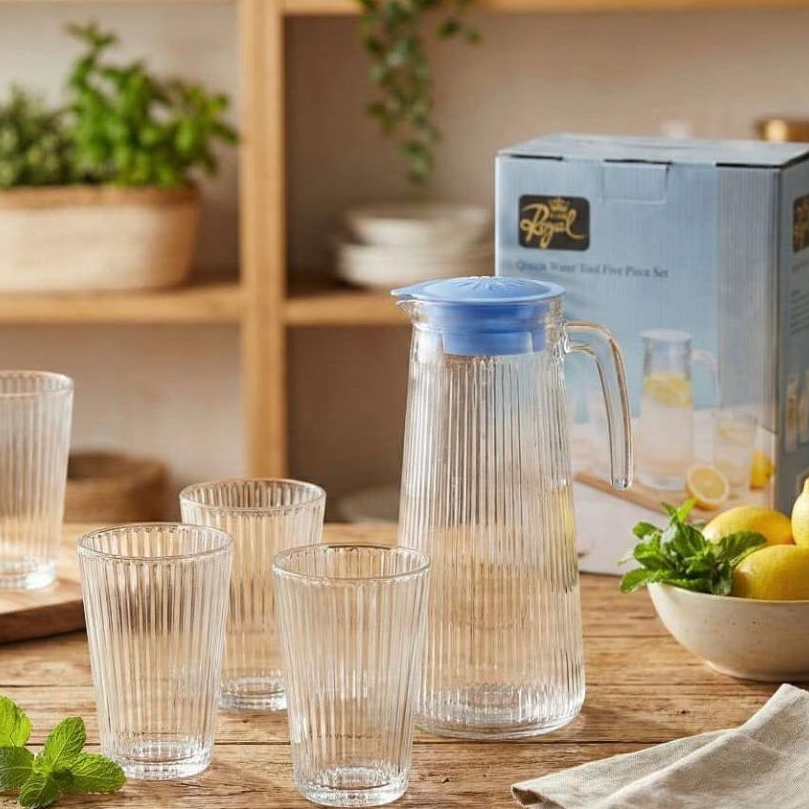 [SET] TEKO PITCHER SET KACA ( 1 Teko & 4 Gelas) / Teko Pitcher Set Kaca 5 In 1