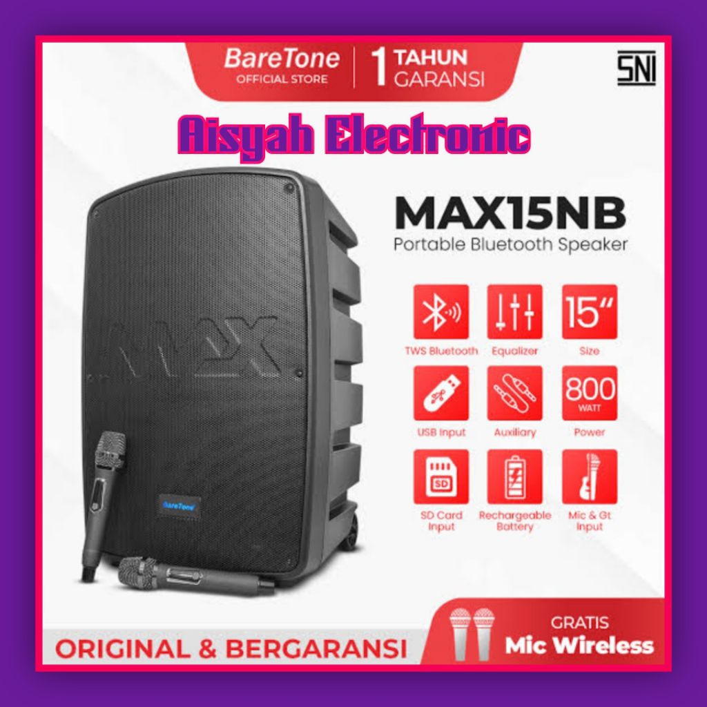 SPEAKER PORTABLE BARETONE 15 INCI MAX15NB 800 WATT GARANSI RESMI
