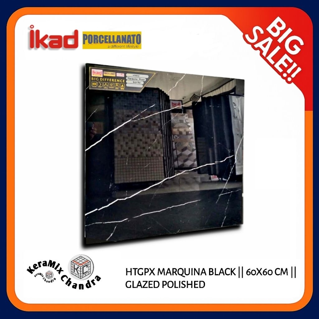 Granit Hitam Motif Promo IKAD HTGPX Marquina Black 60x60 KW 1 Grade A - Glazed Polished | Granit Hit