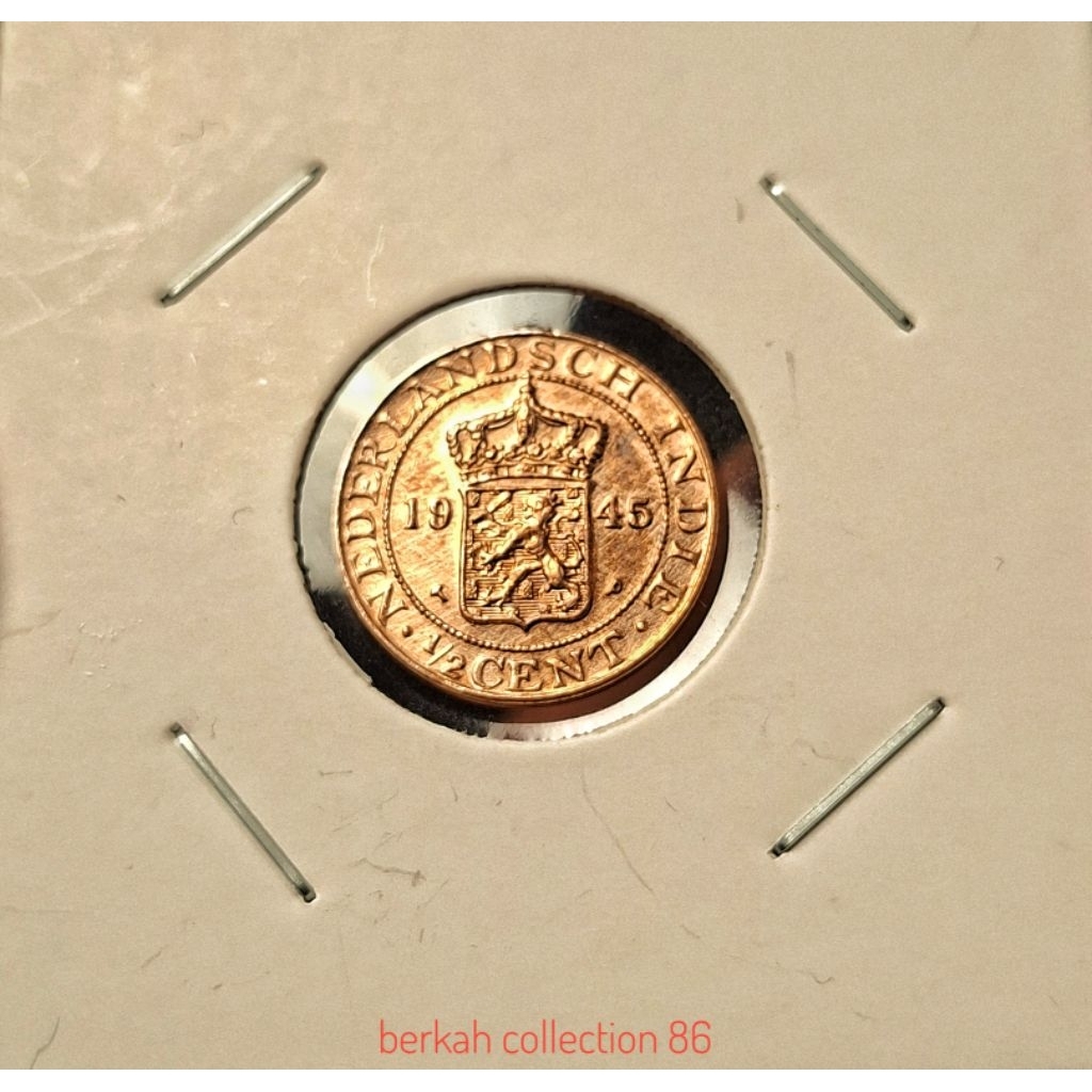 Koin Kuno Nederlandsch Indie 1/2 Cent Tahun 1945 + pelindung