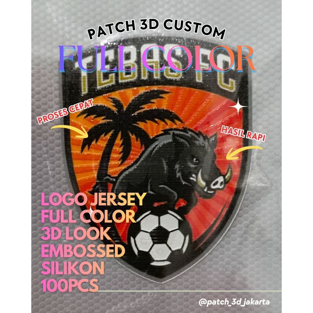 Custom patch 3d embossed full color timbul, tekstur 3d, glossy, rekat heat press, logo jersey, club 