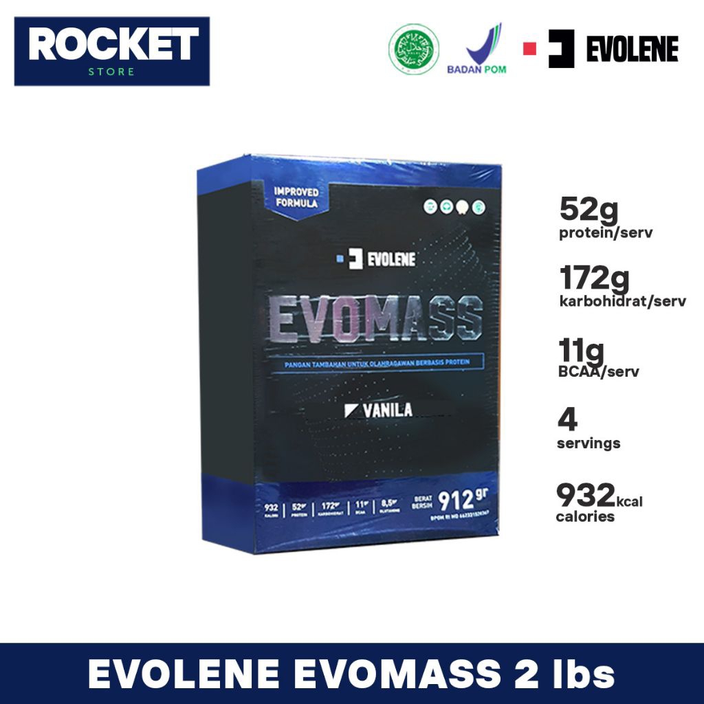 Evolene Evomass Gainer Vanilla  4,5kg / 4500gr Mass Gainer Tinggi Protein Susu Olahragawan / Fitness