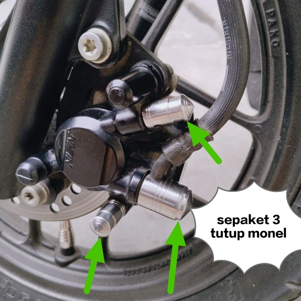 Paket 3 Monel STAINLESS Tutup Baut Kaliper & Baut Nepel Angin Kaliper Universal Motorcycle Stainless