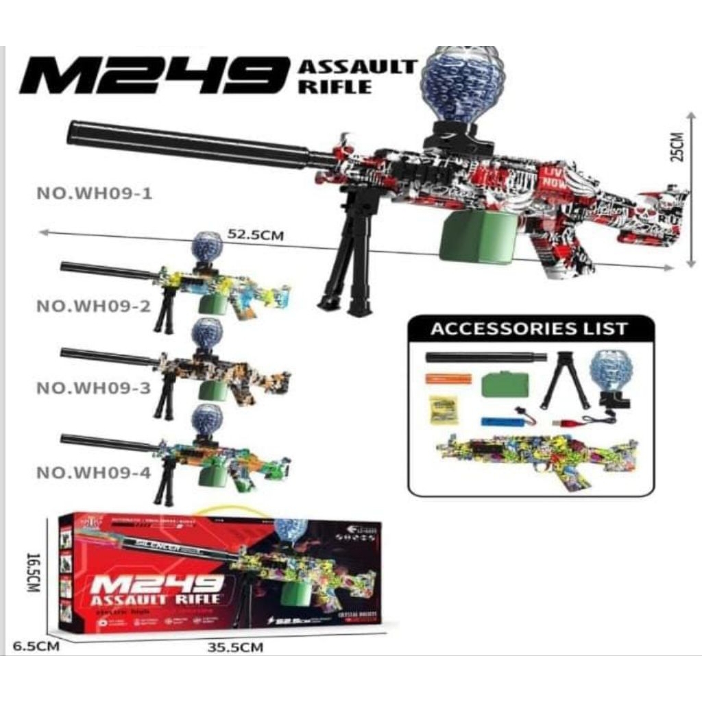 Mainan Water Gel Blaster Ball Elektrik M 249 Assault Rifle