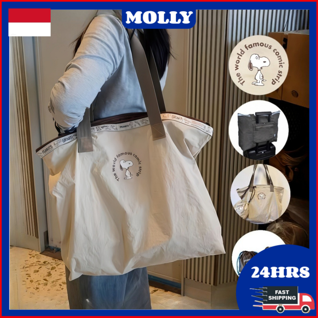 [COD] Lucu Snoopy Tas Perjalanan Lipat Dengan/Tas Travel Beritsleting Berkapasitas Besar/Tas Totebag