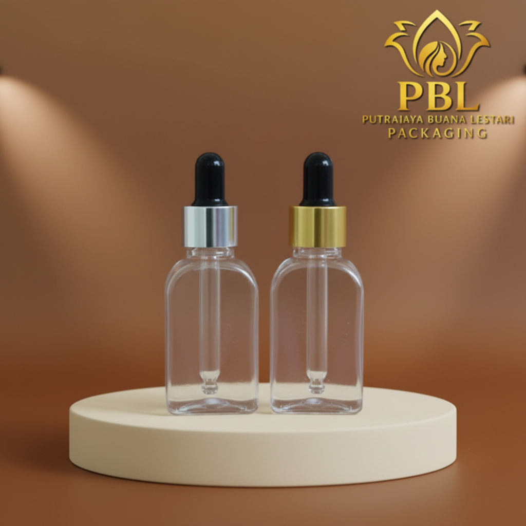 Botol Pipet 30ml Plastik / Botol Serum 30ml / Botol Plastik Pet 30ml Tebal - Ring Alumunium Gold & S
