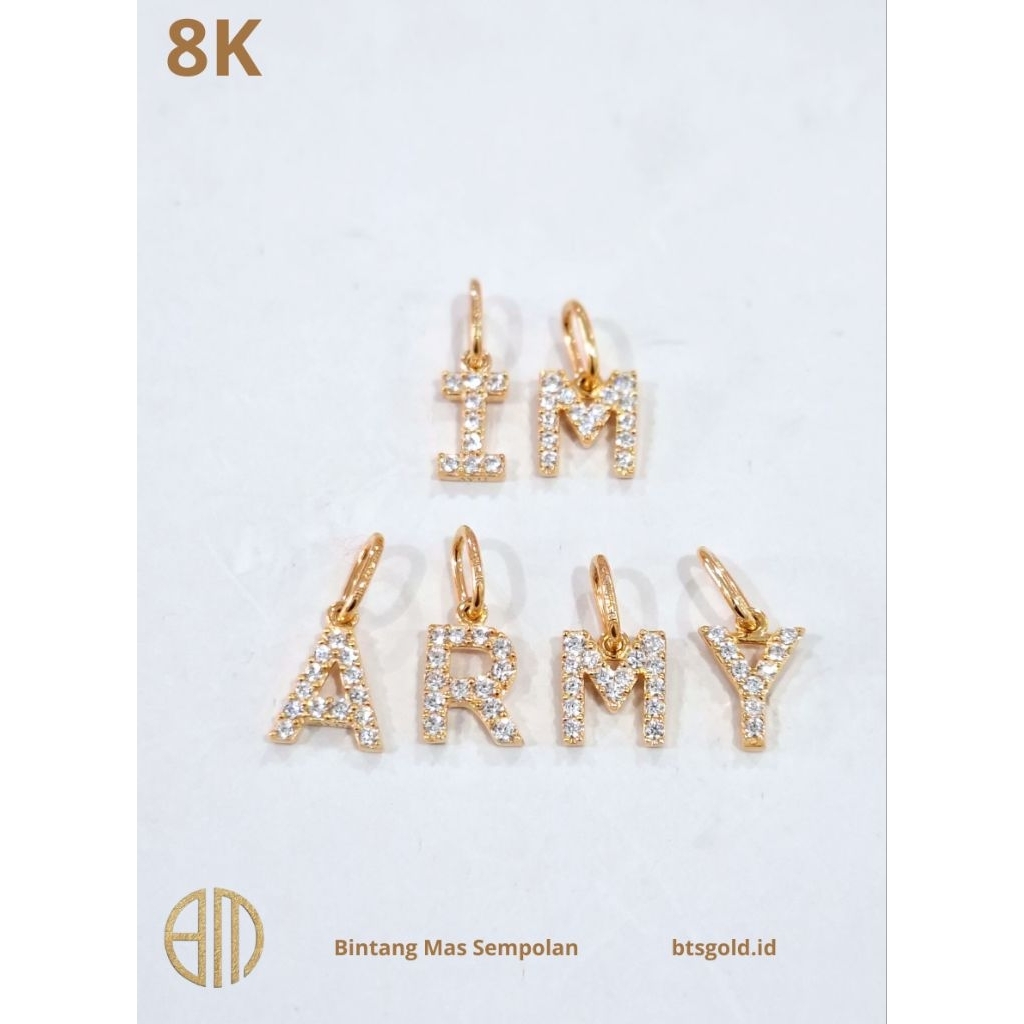 Liontin Huruf W Permata Emas Asli