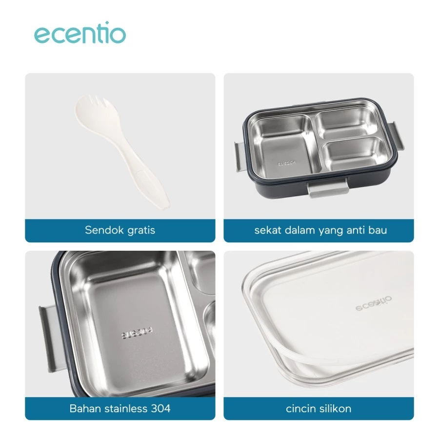 Ecentio Dual Purpose 3 Compartment Stainless Steel Lunch Box 850 ml