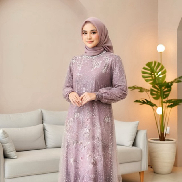 Gamis Raya Safira/Gamis Rayon Digital Print/ Gamis Kondangan/ Gamis Lebaran/ Gamis Motif Bunga Premi
