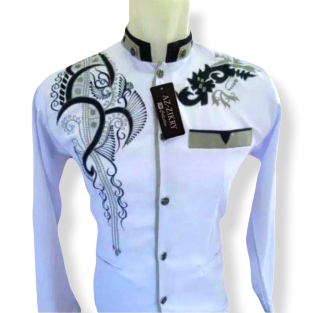 JASKO BORDIR | JAS KOKO PRIA DEWASA | JASKO MODERN PREMIUM - PUTIH LIS ABU