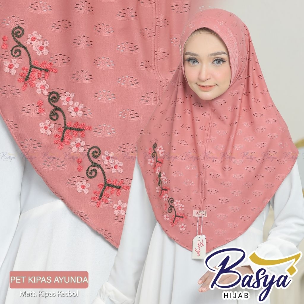 (BASYA) PET KIPAS AYUNDA•hijab instan pet motif•hijab jersey katbol•jilbab bolong•hijab instan emboi