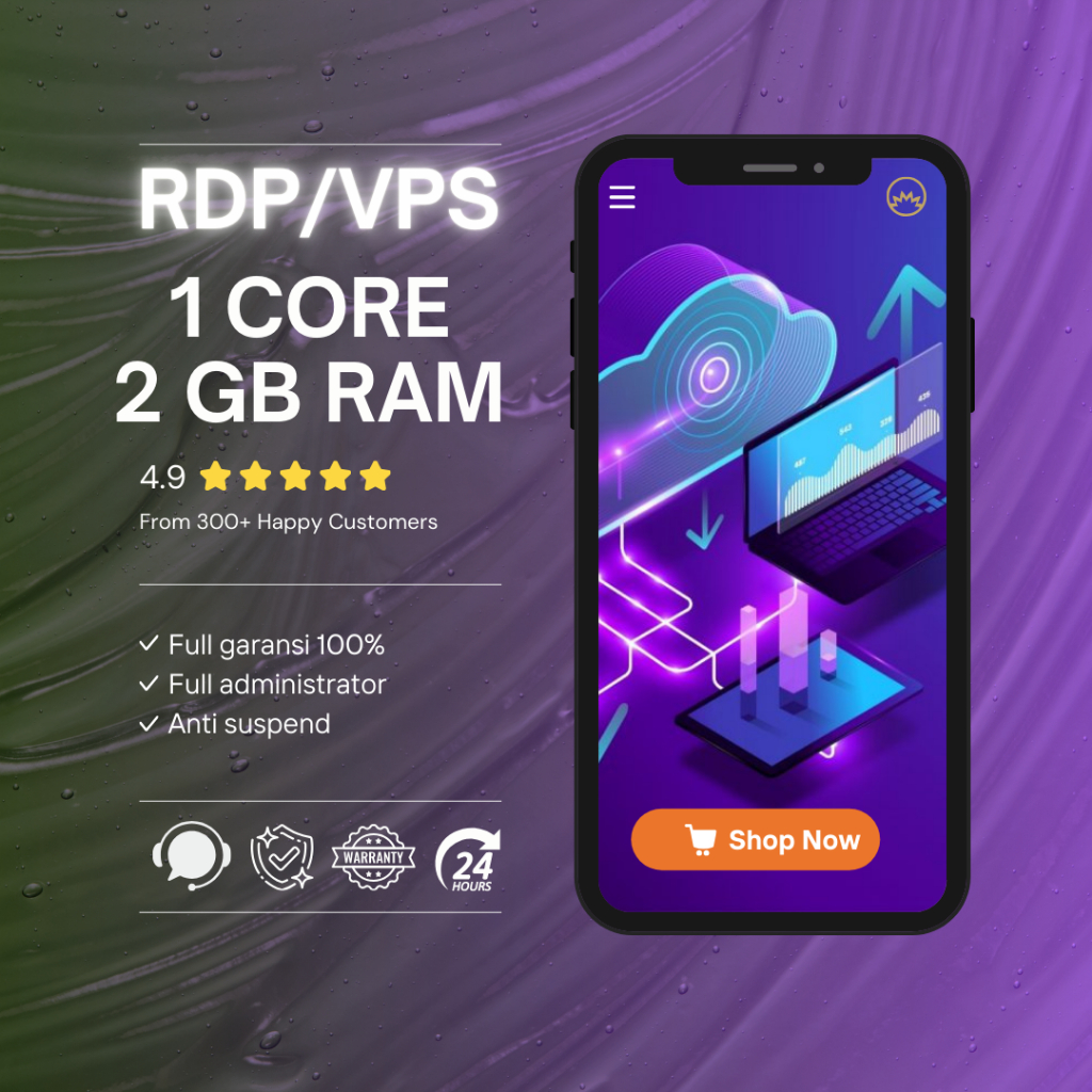 RDP / VPS 1 CORE 2 GB RAM FULL ADMINISTRATOR FULL GARANSI