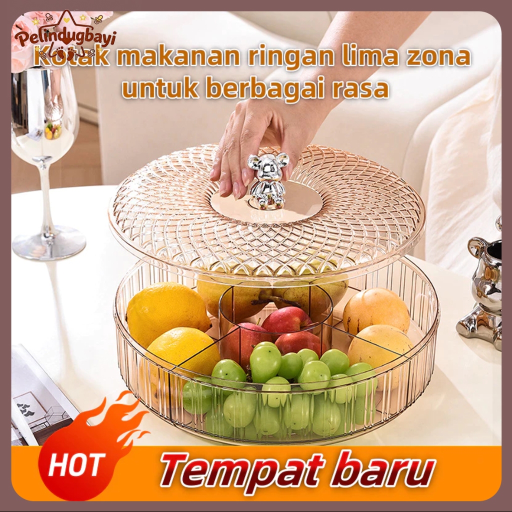 HOT Toples Makanan Bulat dengan 5 Sekat Besar Penyimpanan Camilan Snack untuk Ruang Tamu dan Keluarg