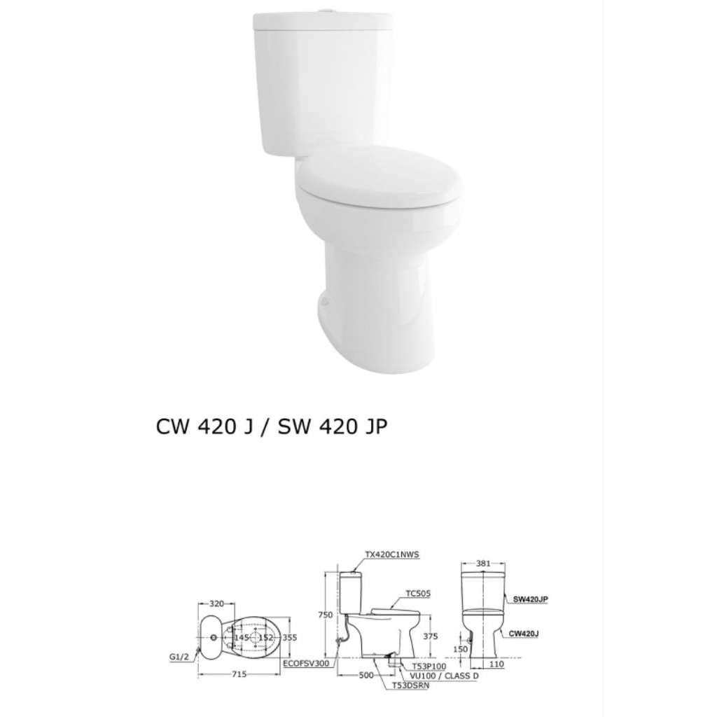 Kloset Closet duduk TOTO CW 420 J toilet terpasang rapat