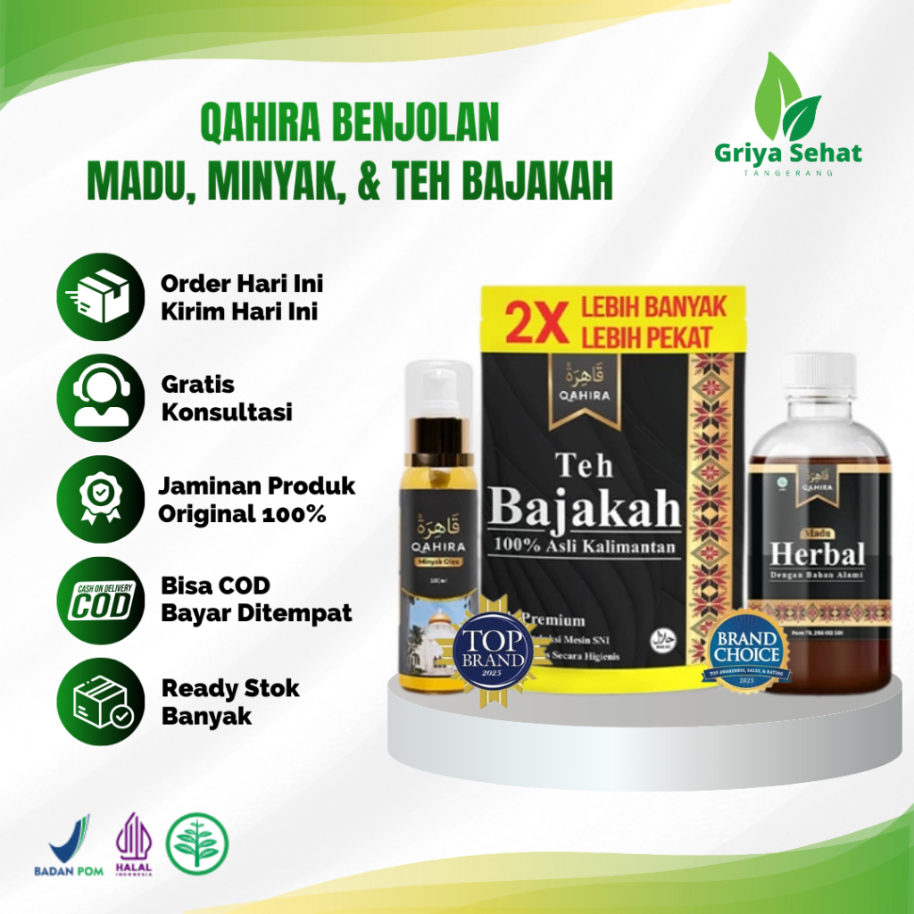 Minyak & Teh Qahira Benjolan Herbal Alami Atasi Benjolan Kista Miom Madu Bajakah Original BPOM