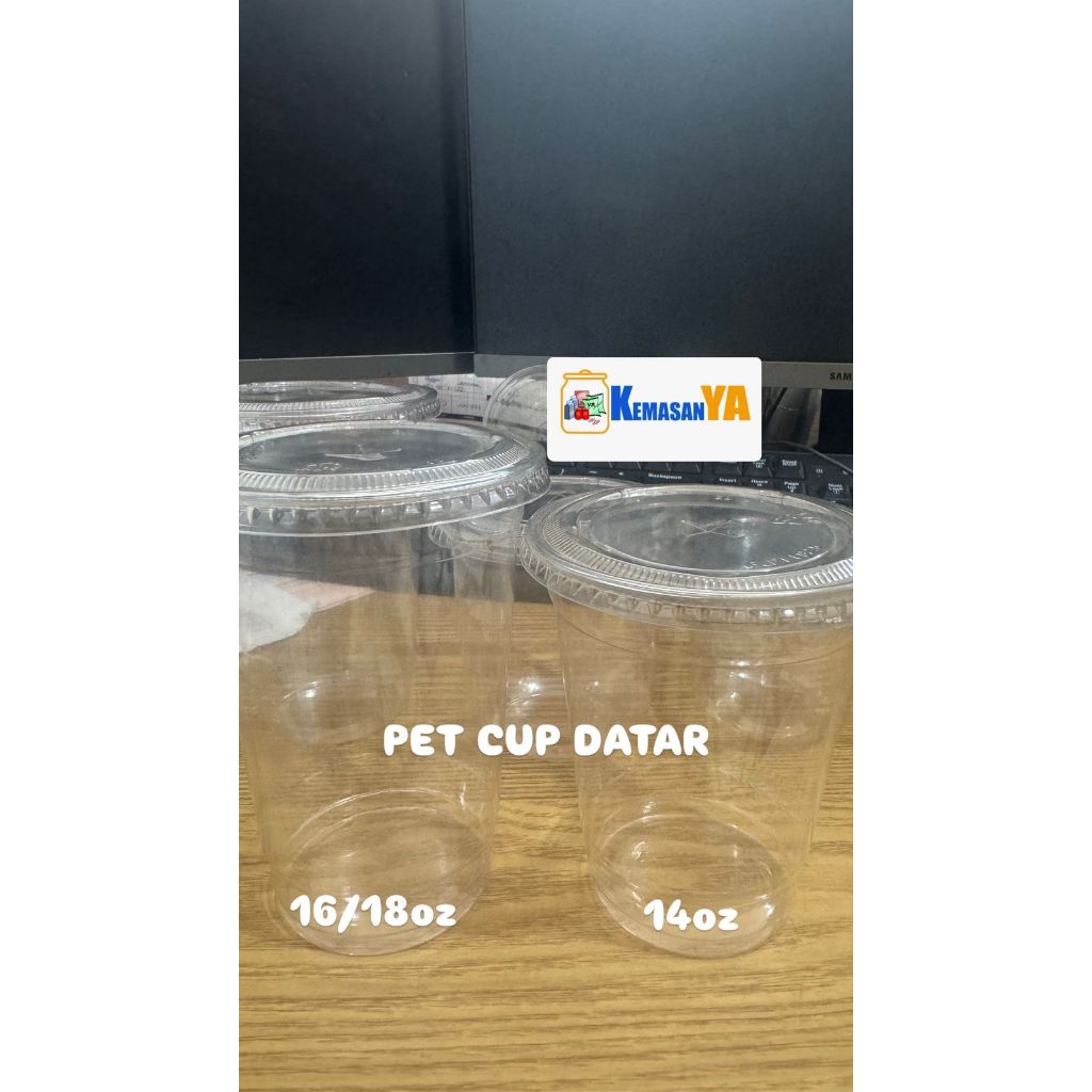 KemasanYA 50PCS PET CUP DATAR + TUTUP FLAT CUP JENIS TUTUP FLAT CUP DATAR CUP TEBAL GELAS CUP OZ CUP