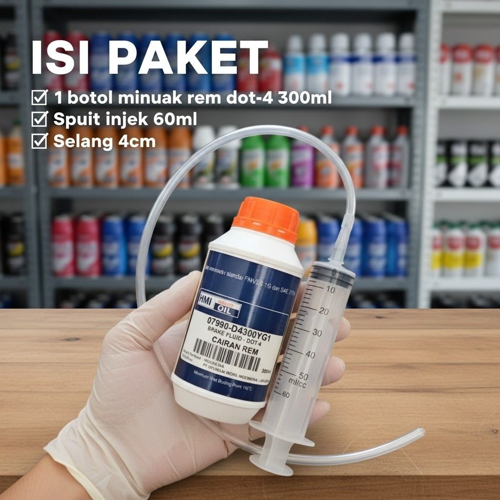 Paket Kuras Minyak rem Dot-4 Hyundai 300ml + Suntikan 50cc