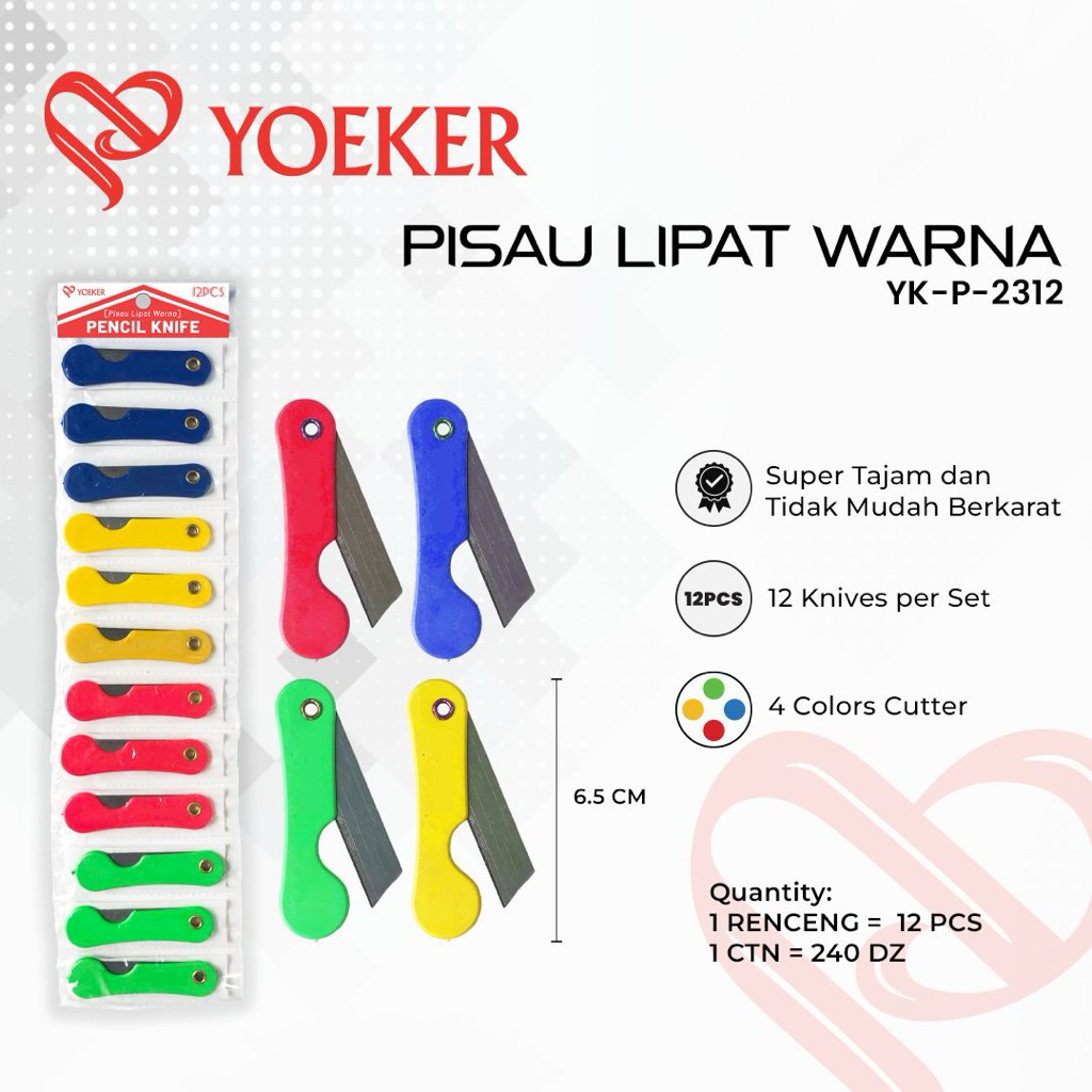 (12 pcs) Pemes Lipat Kecil Tajam Pisau Lipat Warna Yoeker Renceng