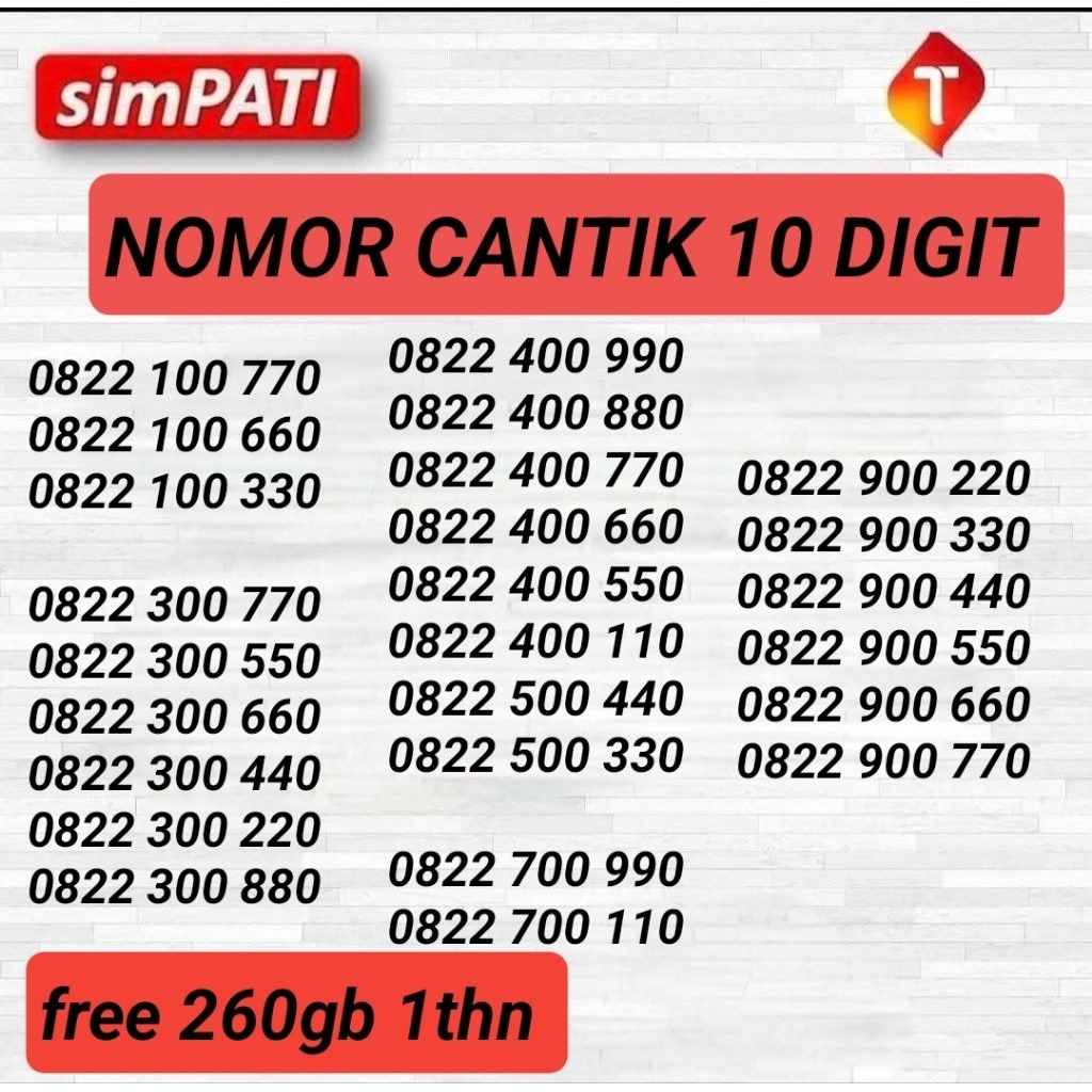 KARTU PERDANA TELKOMSEL 10 DIGIT - NOMOR CANTIK SIMPATI 10 DIGIT