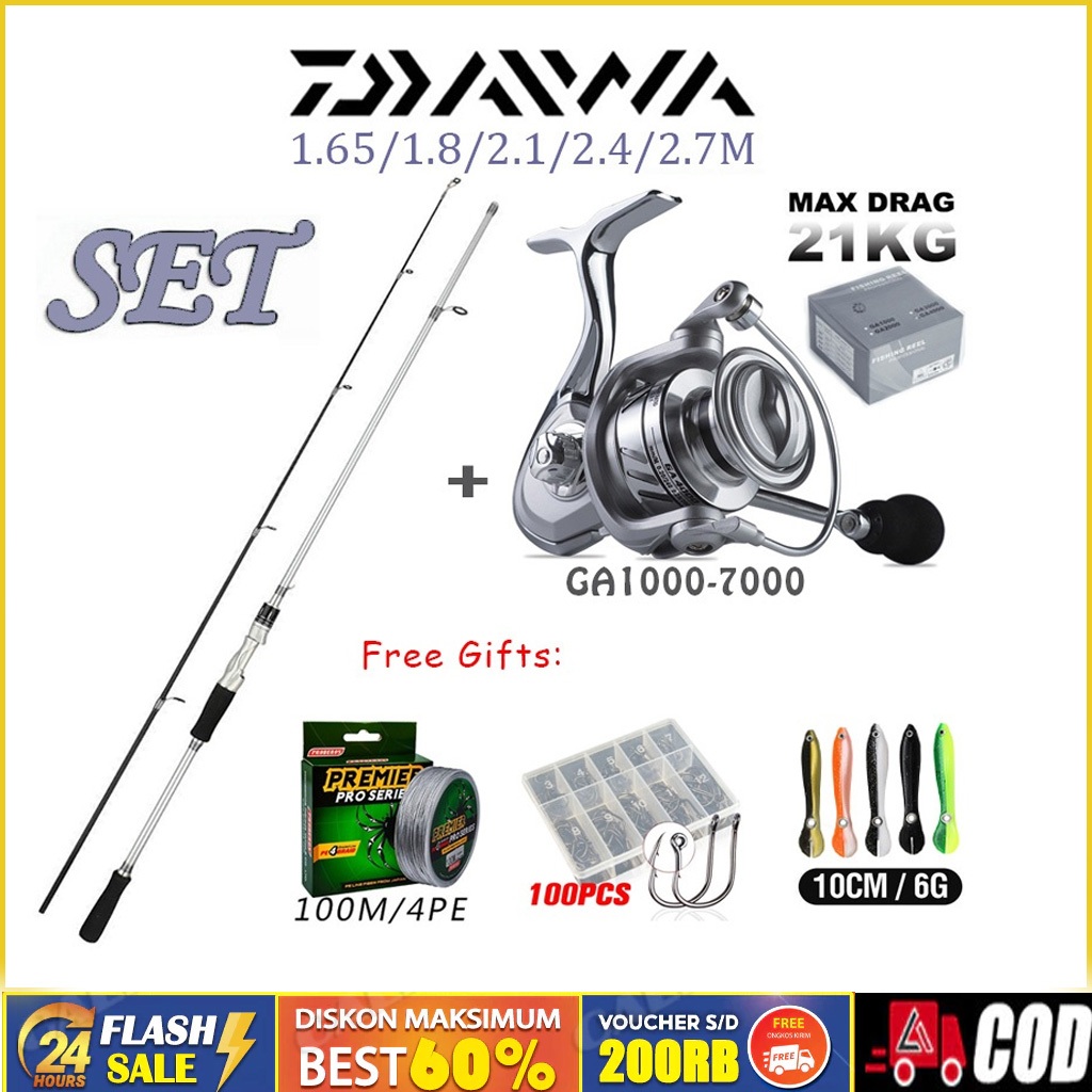 Set Joran Pancing Set Lengkap DAIWA Joran Pancing Serat Karbon Ultralight rod dan Umpan Pancing Reel