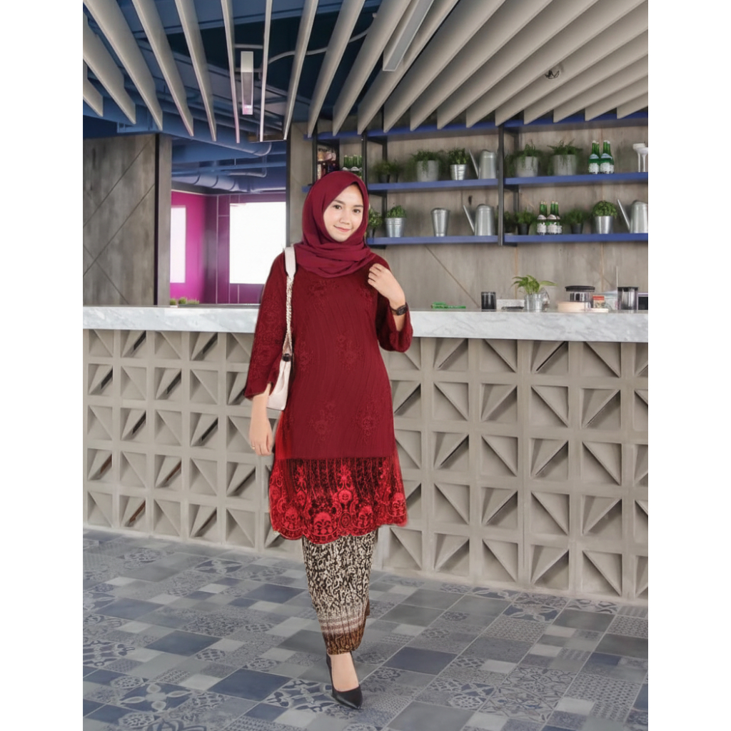 DAYANA BATIK - Batik Couple Amalia Amelia Brukat Tile Bordir Murah Set Tunik Batik Sarimbit Pasangan