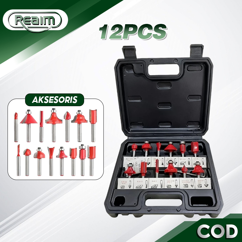 REAIM Mata Router Set 12pcs Mata Trimmer Set Router Bit Set Mata profil ukir kayu trimer Satu Set Ma