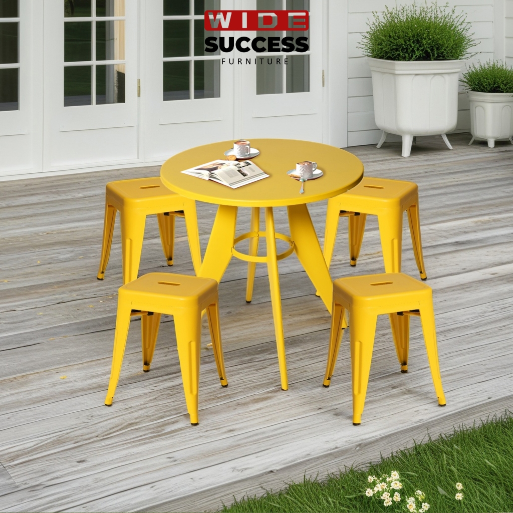 [set 1 Meja +4 Kursi]Full besi Meja bundar,kursi cafe Stackable, outdoor, taman, teras,Pilihan Warna