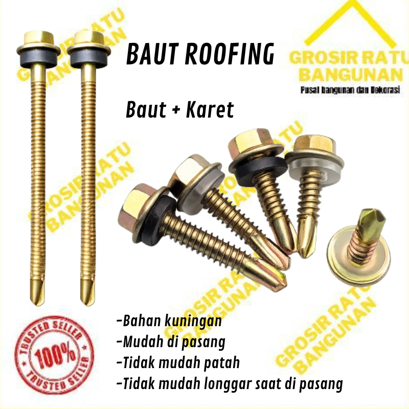 Baut Roofing kuning 12x30 sd 100 mm Baut Roofing Baja Ringan / Baut Sekrup Skrup Roofing Ruping