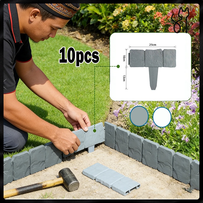 10 PCS Pagar Pembatas Tanaman Dekorasi Taman Pagar Plastik Mini Pagar Kebun Tanaman PVC Putih Hiasan