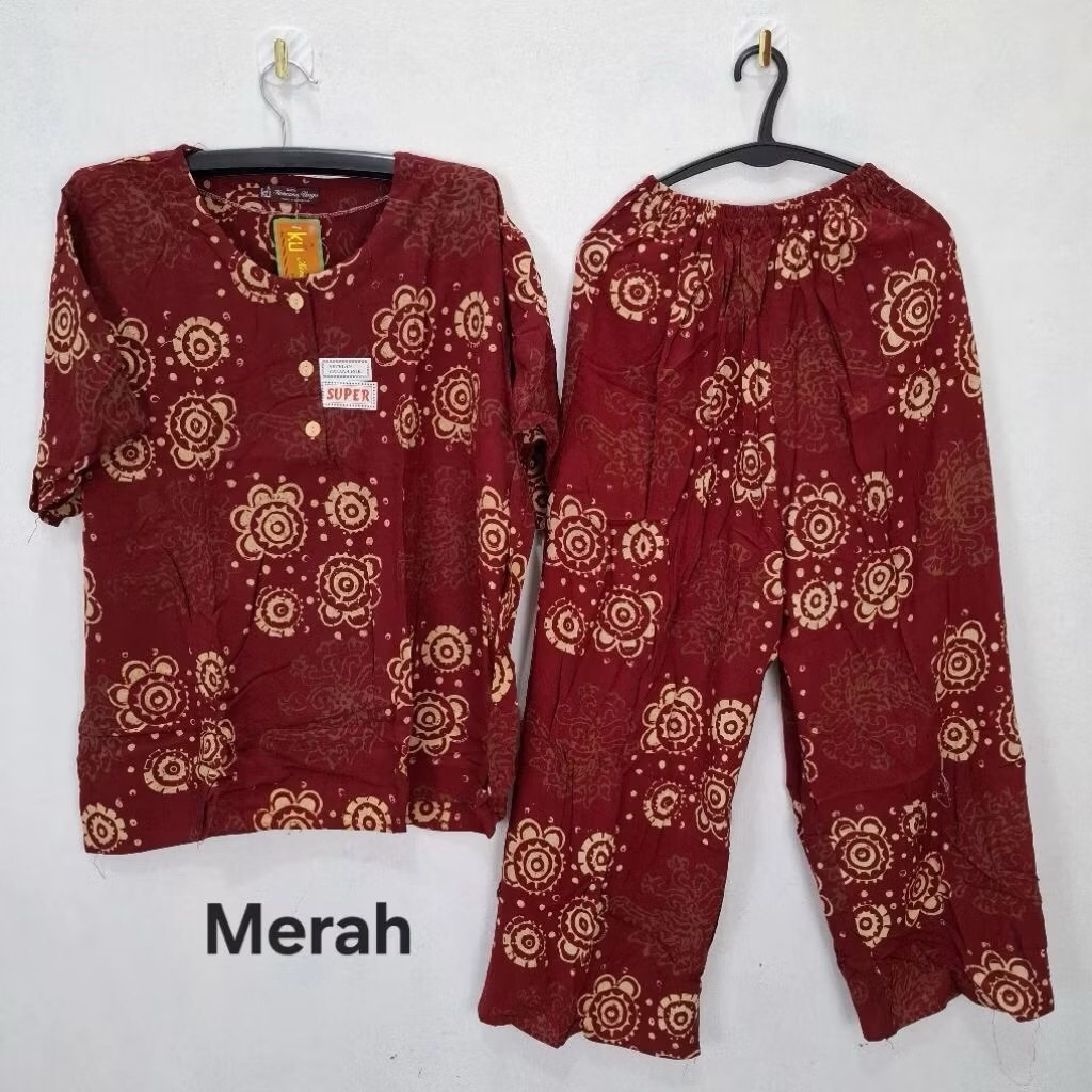 BAJU TIDUR PIYAMA KENCANA UNGU LENGAN PENDEK CELANA PANJANG BAHAN KATUN RAYON MODEL TERBARU