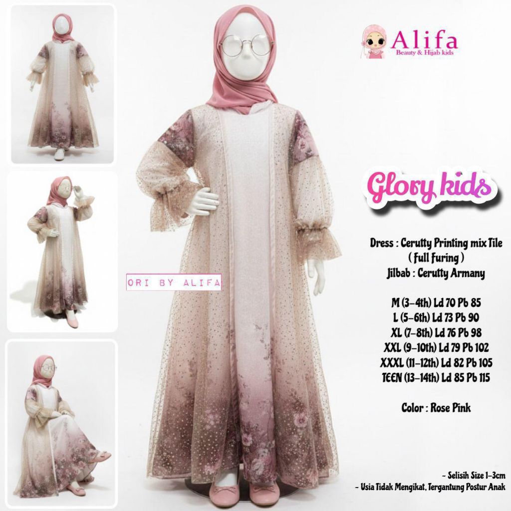 [ Alifa hijab kids fashion ] Glory dress muslim anak perempuan free hijab by Alifa