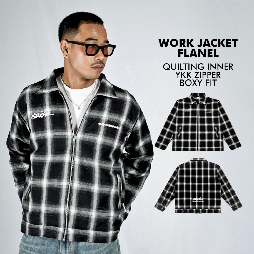 Fakelab Flannel Work Jacket Street NoMad / Kemeja Panjang Resleting Bordir / Zip Shirt Embroidery Mo