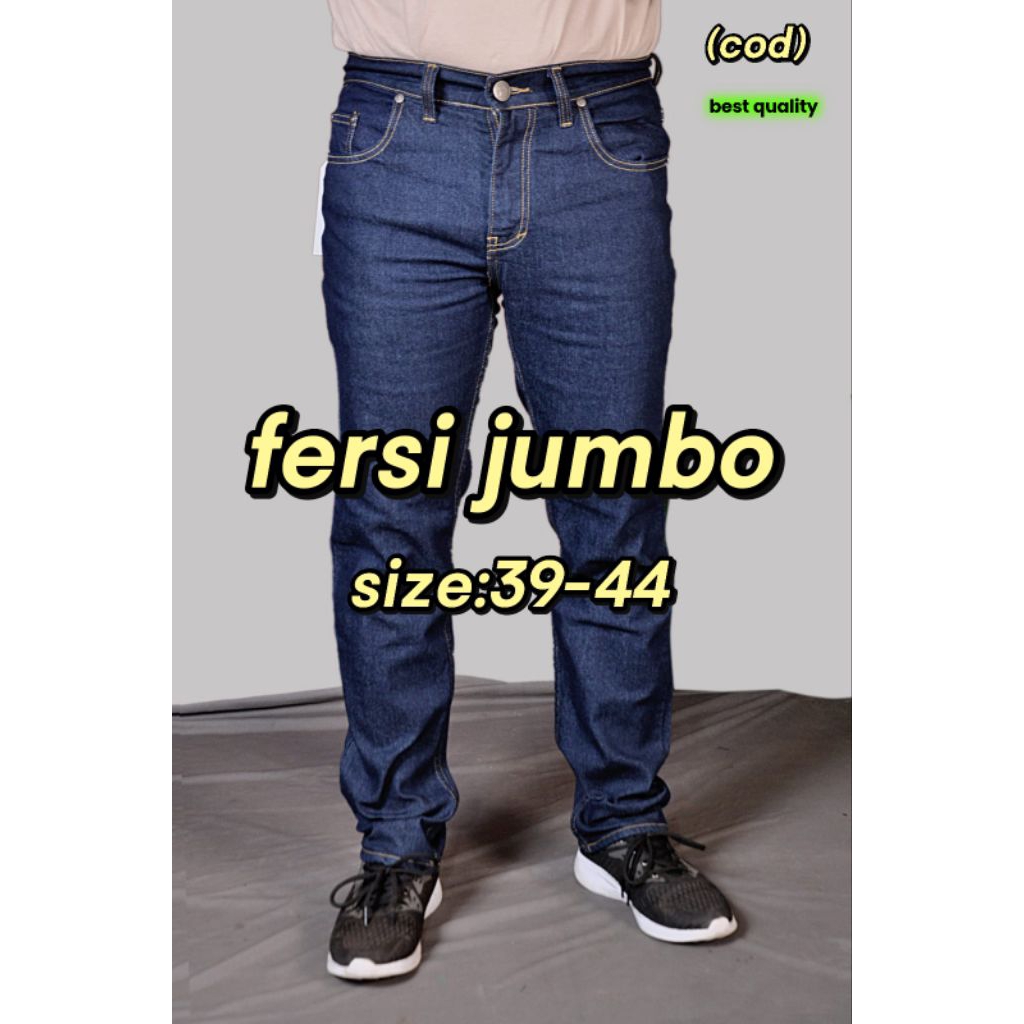 celana panjang jeans pria REGULER FIT / SEMI SLIMFIT BAHAN MELAR SIZE JUMBO