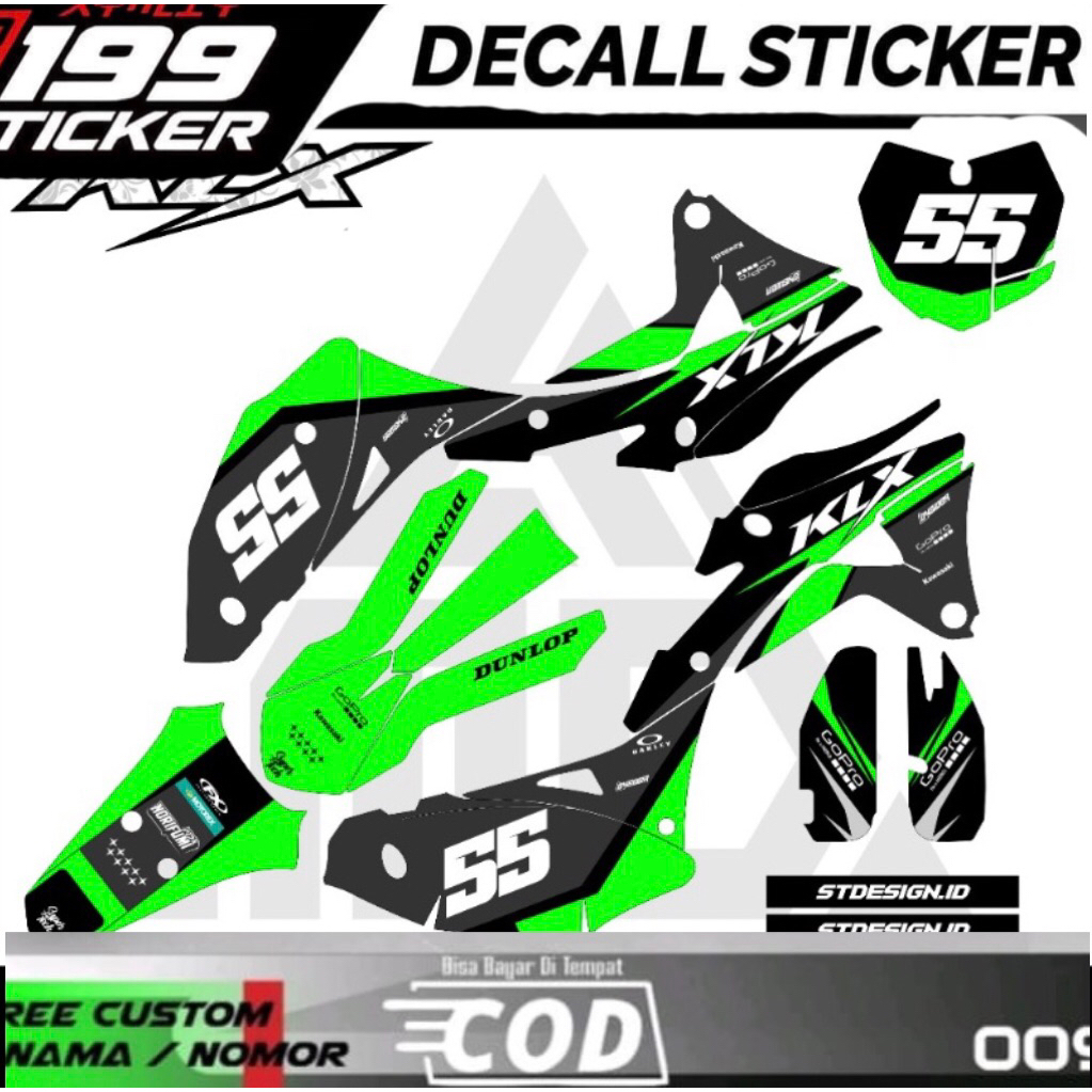 199sticker DECAL KLX BODY GORDON / DECAL KLX 150 / STICKER KLX GORDONS HITAM HIJAU