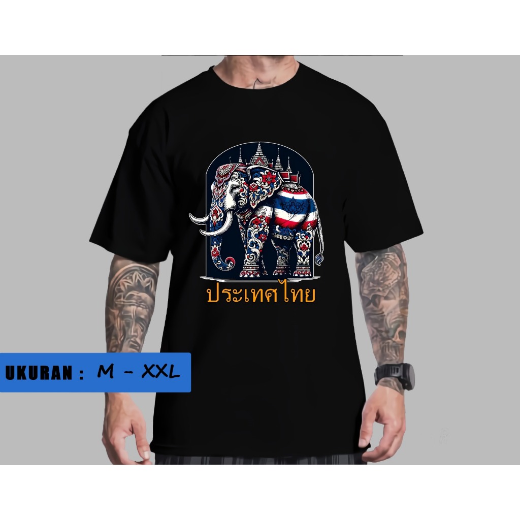Nicolette - Kaos Baju Dewasa Pria Wanita Oversize Motif Thailand Gajah Bendera Kaos Baju Oleh Oleh T