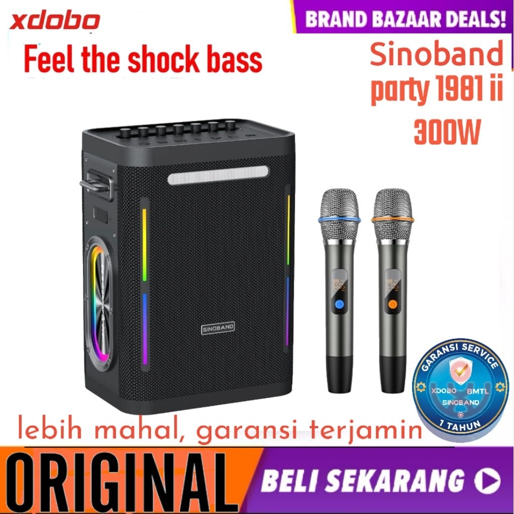 Xdobo Sinoband Party 1981 ll 300W Power Speaker dilengkapi dengan 2 mic wireless Original