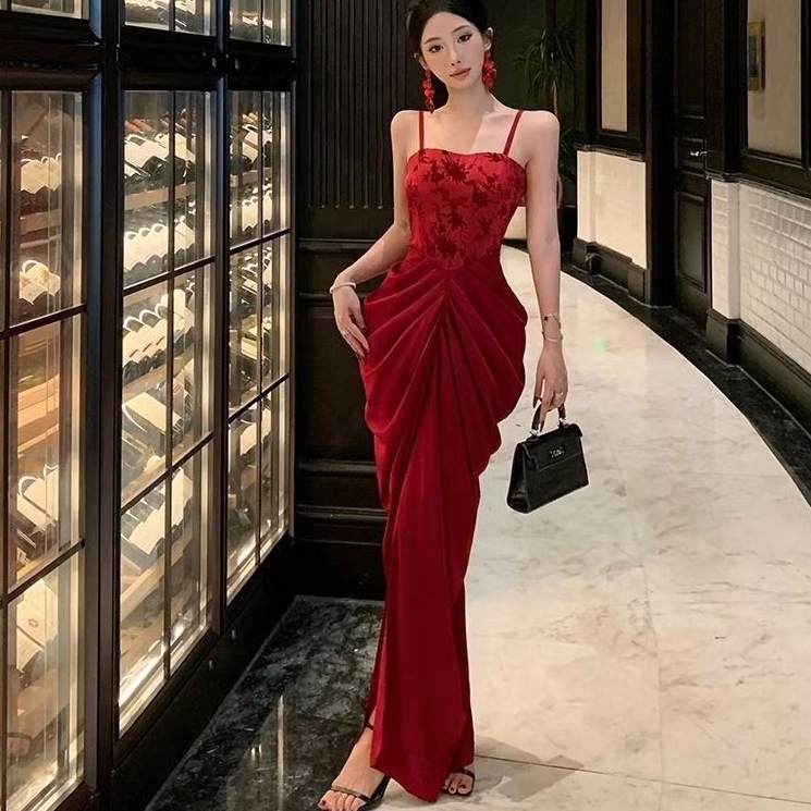 Merah Party Dress /Red Dress /Elegant Dress /Import D0657