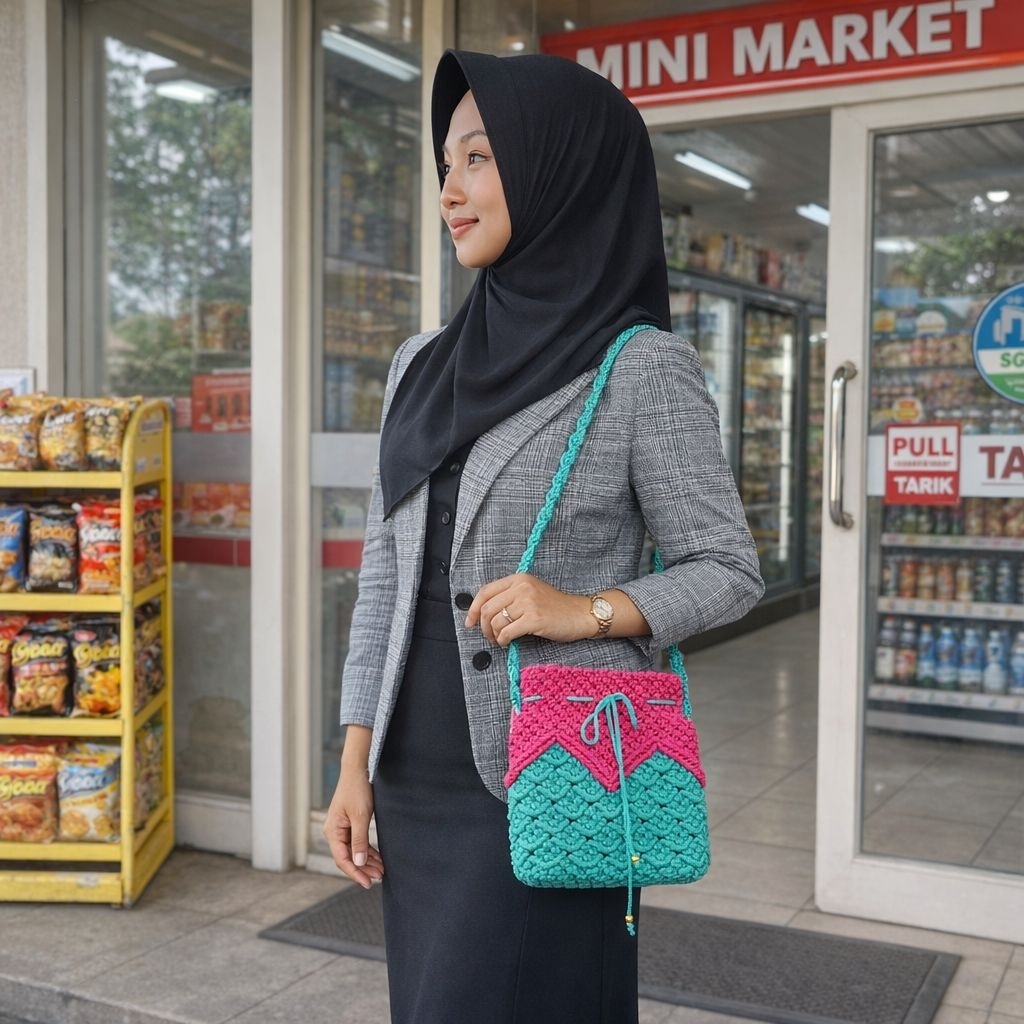 Tas Rajut Tali Kur Selempang Motif Sisik Ikan Serut Ukuran Besar Model Terbaru Kekinian Rajutan Asli