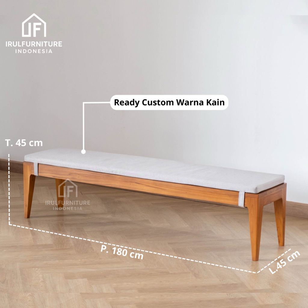 Bangku Panjang Kayu Jati Jok Kain | Bench Kayu Jati Minimalis | Bangku Duduk Kayu Jati | Kursi Makan
