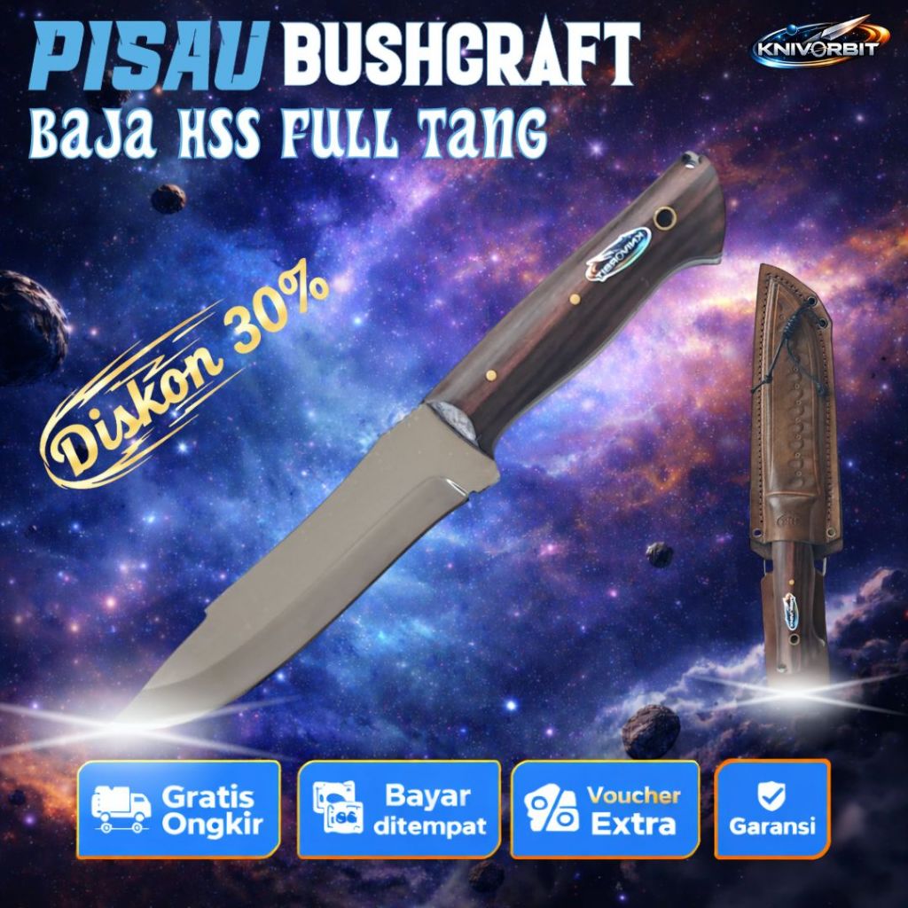 Pisau Bushcraft - Baja HSS 15 cm Sarung Kulit Asli
