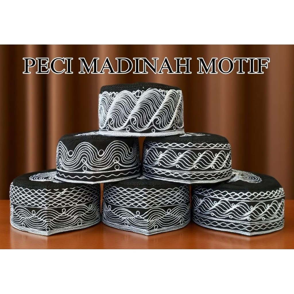 PECI MADINAH HITAM MOTIF//PECI KALBUT/PECI HAJI/PECI ALMAKKI/SONGKOK NASIONAL//
