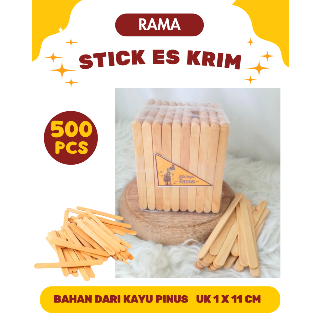 Stik Es Krim Rama Isi 500 pcs Stick Ice Cream Dari Bahan Kayu Pinus Premium Tebal