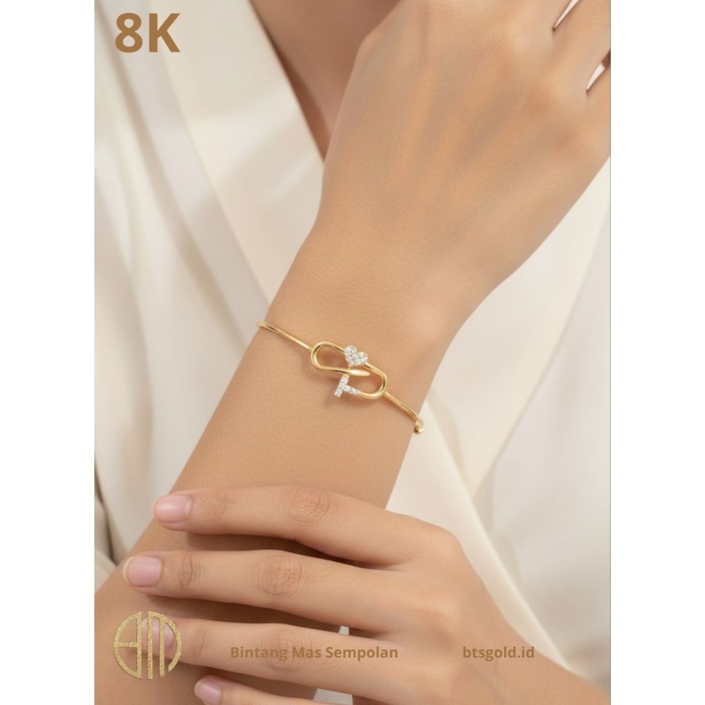 Gelang Bangle Paku Love Permata Putih Emas Asli